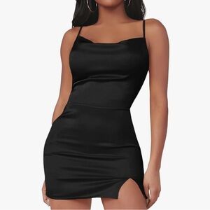 Black satin mini dress